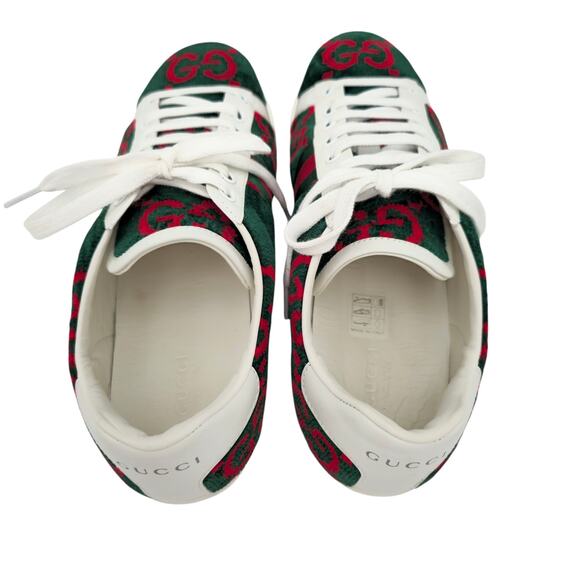 Gucci Ace GG Monogram Sneaker Size 38.5 US 8.5 Green Red Velvet Web Stripe Shoe - Picture 6 of 9